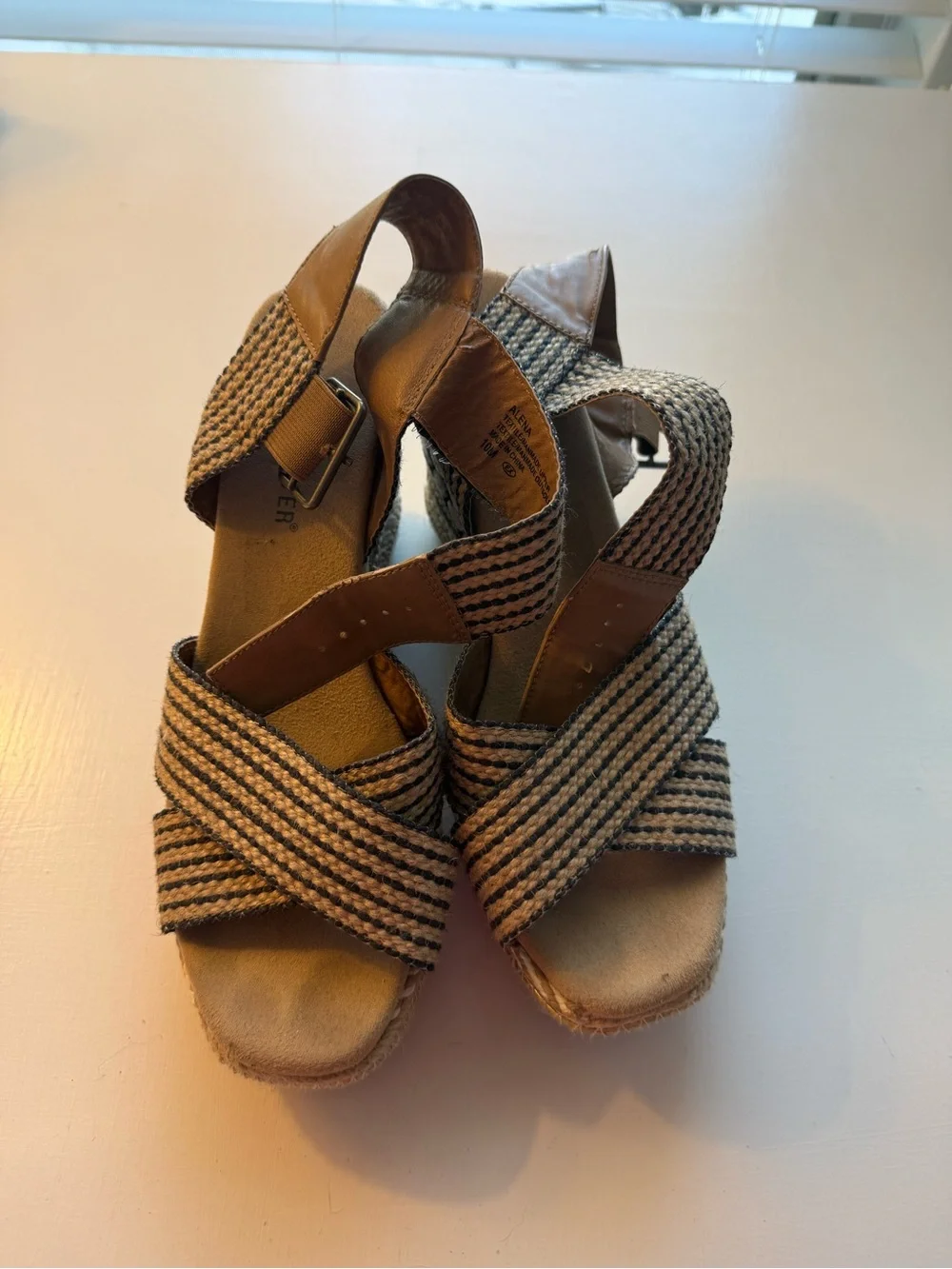 Striped Tan Wedge Espadrille Sandals - Casual Summer Style